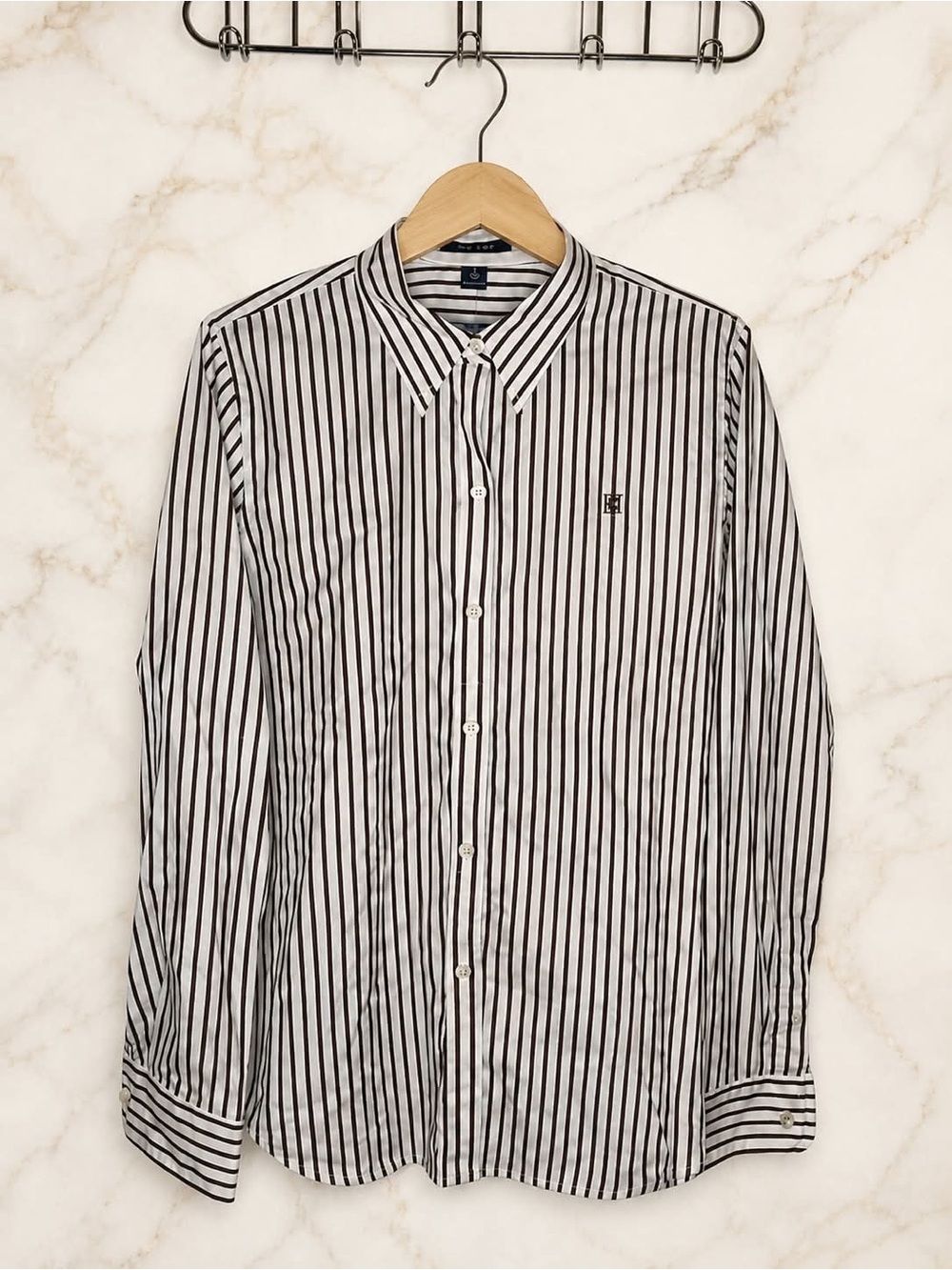Chaps Est. 1978 Women’s Button-Down Shirt – Black & White Striped size L - Picture 2 of 8